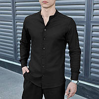 Мужская рубашка стильная классическая черная однотонная с длинным рукавом на манжете повседневная модная