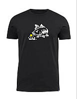 Тактическая Хлопковая футболка черная с принтом Карась