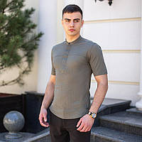Мужская рубашка легкая льняная летняя стильная однотонная с коротким рукавом повседневная модная для парней