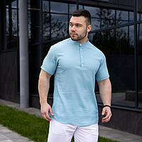 Мужская рубашка весна-лето голубая модная однотонная с коротким рукавом повседневная красивая рубашка на парня