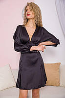 Сатиновое платье с V-образным вырезом, черного цвета, 115R0463-3