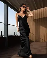 Черное шелковое платье с открытой спиной, Шелк, Повседневный