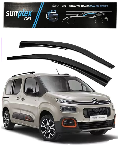 Дефлектори вікон вітровики для Citroen Berlingo III 2018 -> 3дв. (скотч) Sunplex, фото 1