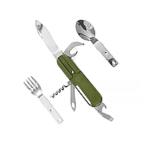 Туристический набор столовых предметов, походный набор: вилка, ложка, нож, отвертка, штопор...