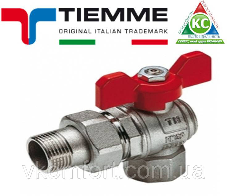 Кран зі сгоном (американкою) кутовий Tiemme (метелик) 1/2" ВН, фото 1