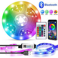 Светодиодная LED лента RGB 5050 5M 150 LEDS bluetooth с контроллером и пультом USB APP Control, SL, Хорошее