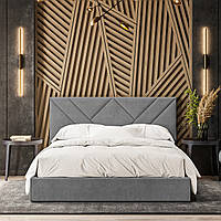 Современная стильная мягкая двуспальная серая кровать с мягким изголовьем велюр 160х200 Стелла Шик-Галичина