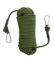 Канат 10 мм с карабинами 40 метров Green, Gp, Хорошее качество, Альпинистская веревка, Шнур-паракорд для