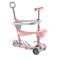 Трехколесный детский самокат Scooter 5 в 1 "Розовый" с сиденьем, Gp, бортиком, Хорошее качество, родительской