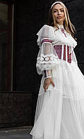 100%предоплата! Платье - вышиванка женское длинное, со съемным корсетом, вышитое, Белый, S, S-M, M, L, XL
