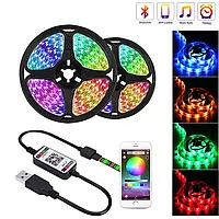 Светодиодная LED лента RGB 5050 5M 150 LEDS bluetooth с контроллером и пультом USB APP Control, SL1, Хорошее