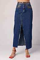 Длинная джинсовая юбка с леопардовым напылением - синий цвет, 36р (есть размеры)