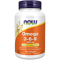 NOW Omega 3-6-9 1000 мг, 100 капсул, жирные кислоты, антиоксидант, общеукрепляющие