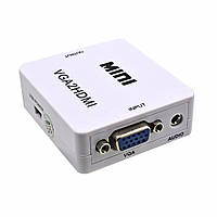 Конвертер переходник видеосигнала VGA to HDMI + аудио (5027), GN2, Хорошее качество, Конвертер видео,