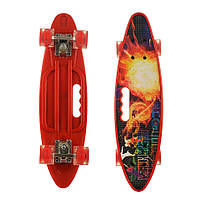 Скейт Пенниборд (Penny Board) со светящимися колесами и ручкой "Огонь" As-fire, Ch, Хорошее качество, скейты,