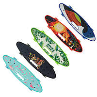 Скейт Пенниборд (Penny Board) со светящимися колесами и ручкой "Огонь" As-fire, SL1, Хорошее качество, скейты,