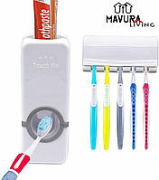 Автоматический настенный дозатор для зубной пасты с держателем зубных щеток комплект