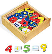 Набір магнітних цифр та знаків Viga Toys 50325 різнокольорові дерев'яні елементи на магнітах 37 шт