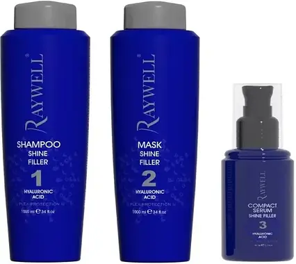 Набір для блиску волосся Raywell Shine Filler KIT з гіалуроновою кислотою: шампунь 150мл + маска 150мл + сироватка 80мл