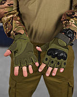 Тактические беспалые перчатки олива с костяшками, Военные зеленые перчатки олива варриорс military
