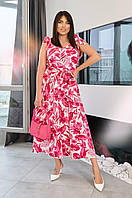 Летнее длинное женское платье-сарафан с цветочным принтом и поясом
