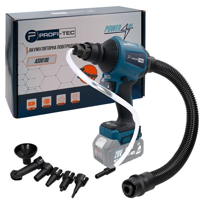 Потужна акумуляторна повітродувка PROFI-TEC AS001BL POWERLine : без АКБ, 200 м/с, фото 1