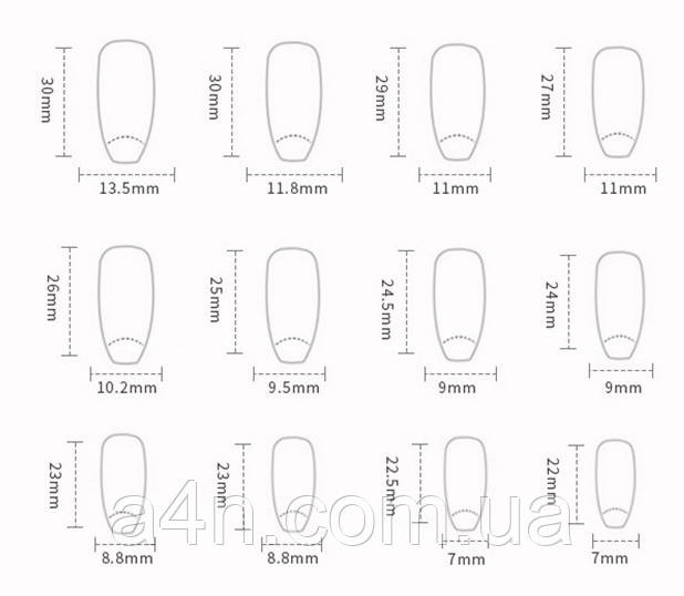 Размеры накладных ногтей
