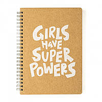 Скетчбук "Супер сила дівчат" еко крафт-картон 11102-KR в крапку, на пружині pm