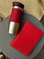 Червоний подарунковий набір Блокнот та Термокружка з гравіюванням під замовлення для вчителя