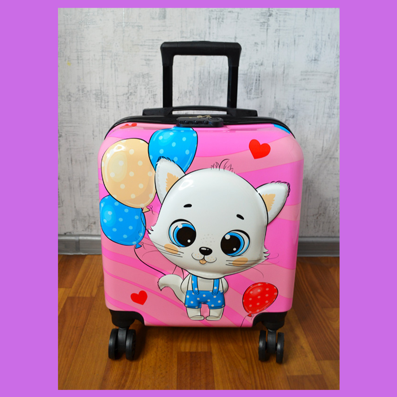 Рожева дитяча валіза на колесах для дівчаток, дитяча валіза на коліщатках