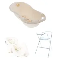 Комплект 3 единицы ванная 102 см, горка для купания, подставка под ванную "Мишки" Бежевый (Tega Baby) pm