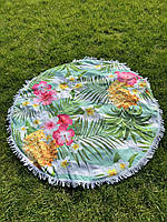 Килимок пляжне покривало підстилка мікрофібра махра круглі рушники 150 см з бахромою Ананас