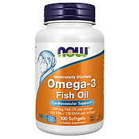 NOW Omega 3 Fish Oil 1000 мг, 100 капсул, жирные кислоты, антиоксидант, общеукрепляющие