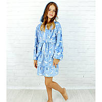 Лазневий халат для дівчинки з капюшоном Звірята, Блакитний, Зріст 110-116 (5-6 років)