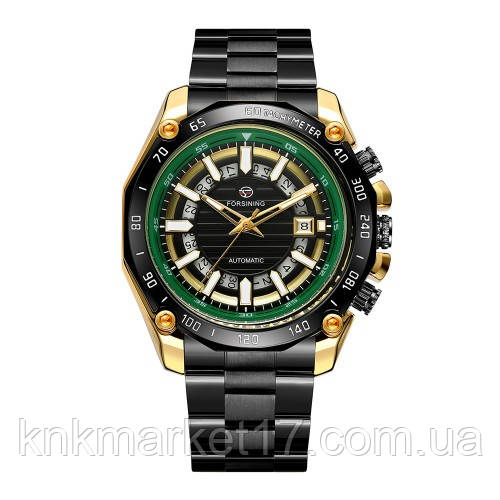Автоматичний механічний годинник Forsining 8279 Black-Green, фото 1