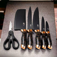 Набор кухонных ножей на подставке с точилом Kitchen Knives 6 предметов, черный