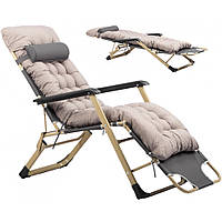 Шезлонг кресло садовый, туристический Bonro B-02 серый + подушка