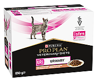 Упаковка Purina Pro Plan Veterinary Diets Urinary для кошек растворение струвитных камней с лососем 10 x 85 г