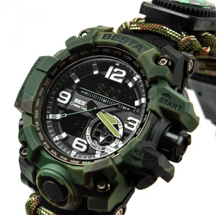 Армійський чоловічий годинник 7 в 1 з компасом, камуфляжний годинник ЗСУ, протиударний наручний годинник cg182