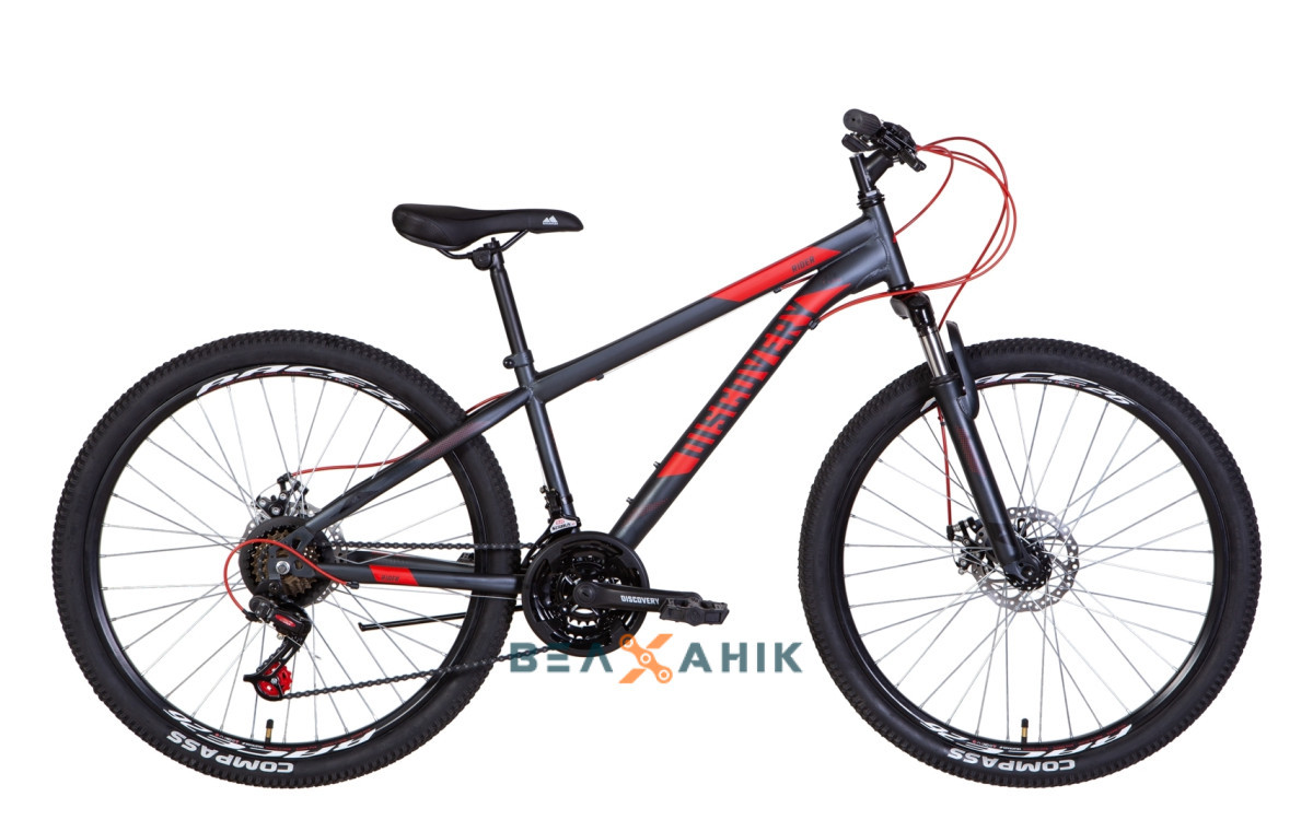 Велосипед 26" Discovery RIDER AM DD (рама 16") темно-сріблястий з червоним мат