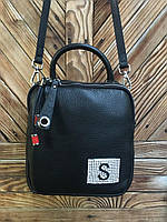 Черная женская сумка кросс-боди на плечо из натуральной кожи Polina & Eiterou.