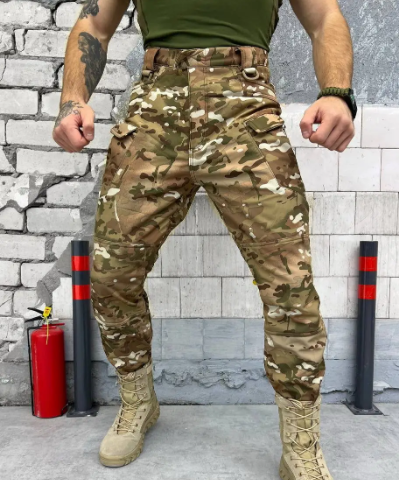 Тактичні штани софтшел на флісі, бойові штани мультикам утеплені, військові штани зсу cg182