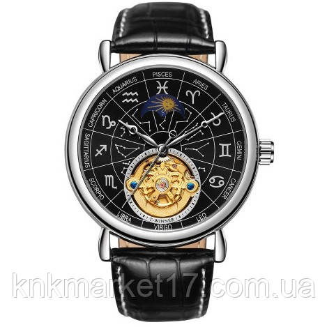 Автоматичний механічний годинник з турбійон Winner 8271 Silver-Black, фото 1