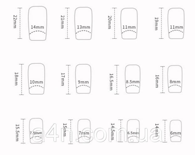 Размеры накладных ногтей