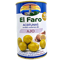 Оливки фаршировані з часником Ель Фаро El Faro 370g 12шт/ящ (Код: 00-00016297)