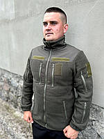 Чоловіча флісова кофта хакі щільна 340 г/м3, куртка флісова олива 7 кишень, фліска всу cg182