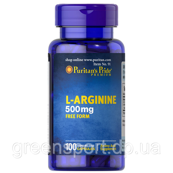 Puritan's Pride L-Arginine 500 мг 100 капсул, амінокислоти для спортсменів, L-Аргінін