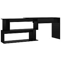 Кутовий письмовий стіл Глянцевий чорний 200x50x76 см ДСП