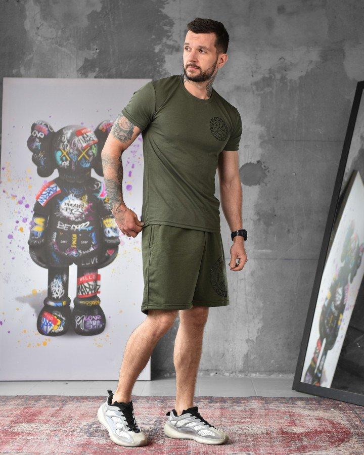 Комплект тактичних шортів і футболка олива з принтом для зсу, армійські шорти хакі з футболкою ob660
