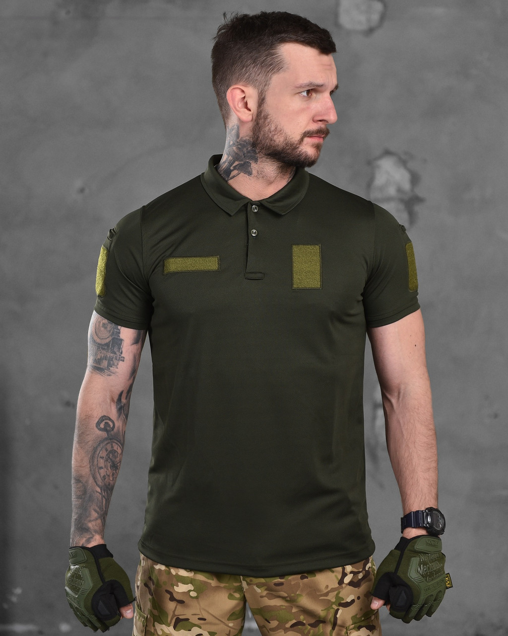 Тактичне поло оливи, армійська футболка олива з липучками, військова футболка поло зсу ob660